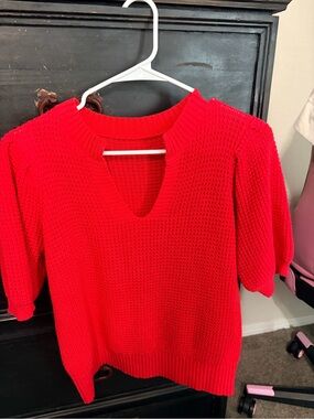 Red Knit V-Neck Women's Sweater